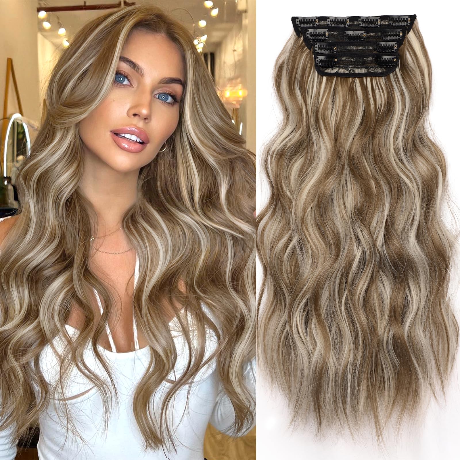 Extensões De Cabelo Kookastyle Long Wavy Synthetic 20 Polegadas 4 Unidades