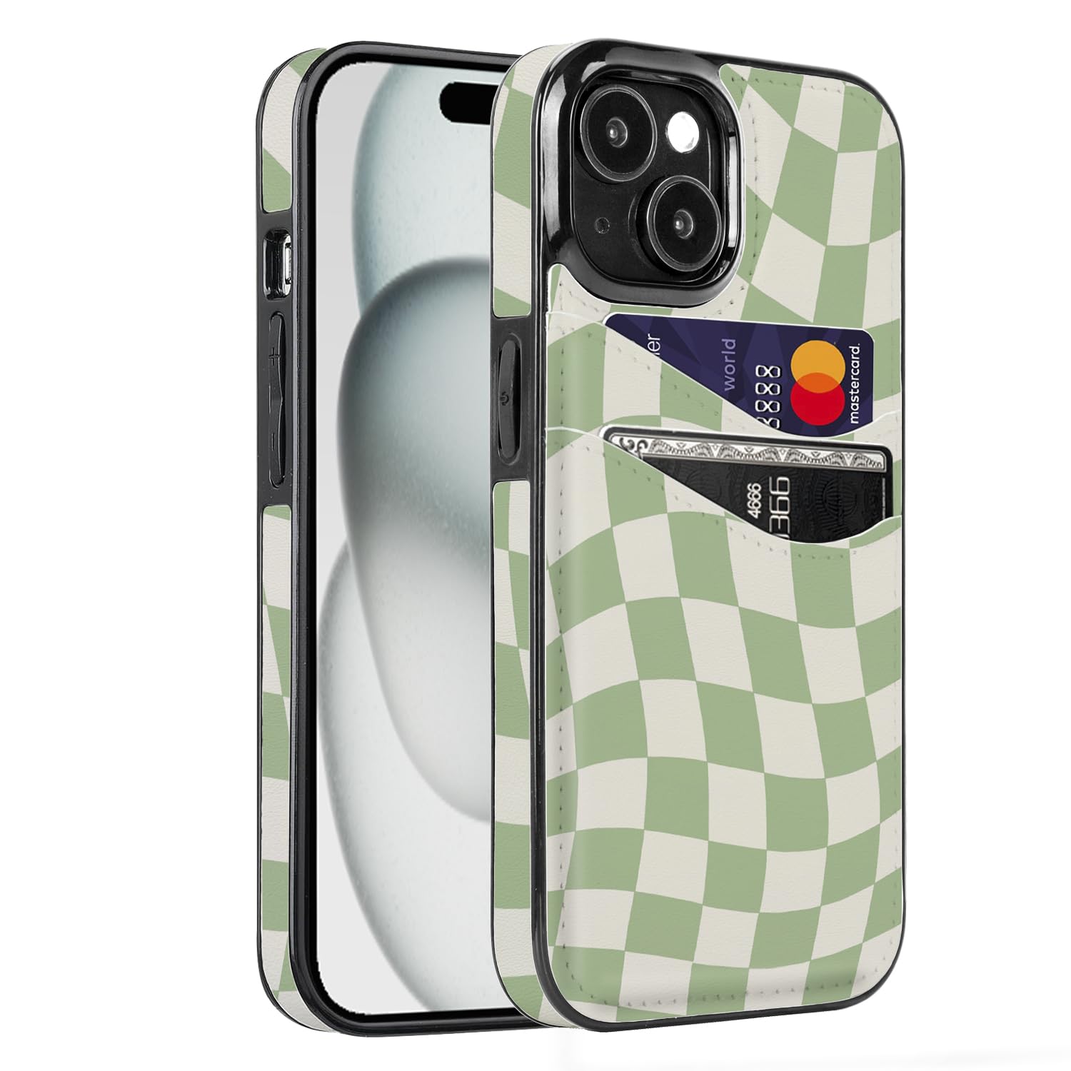 Capa Tipo Carteira Obbii Para Iphone 13/14/15 Em Couro Verde De 6,1 Polegadas