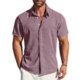 Camisa Masculina Mapick De Linho Escondida Com Botões, Manga Curta, Roxa