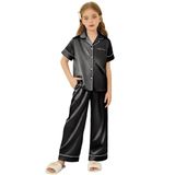Pijama Arshiner De Seda Acetinada Para Meninas De Manga Curta De 4 A 5 Anos