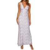 Vestido Maxi Realtix, Elegante, Renda Floral, Decote Em V, Sem Encosto, Roxo