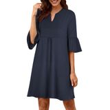 Vestido Anrabess, Casual De Verão, Mini Decote Em V, Com Babados, Azul, Feminino