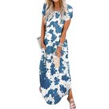 Vestido Feminino Jeqeocafy De Verão Com Gola Redonda E Manga Curta