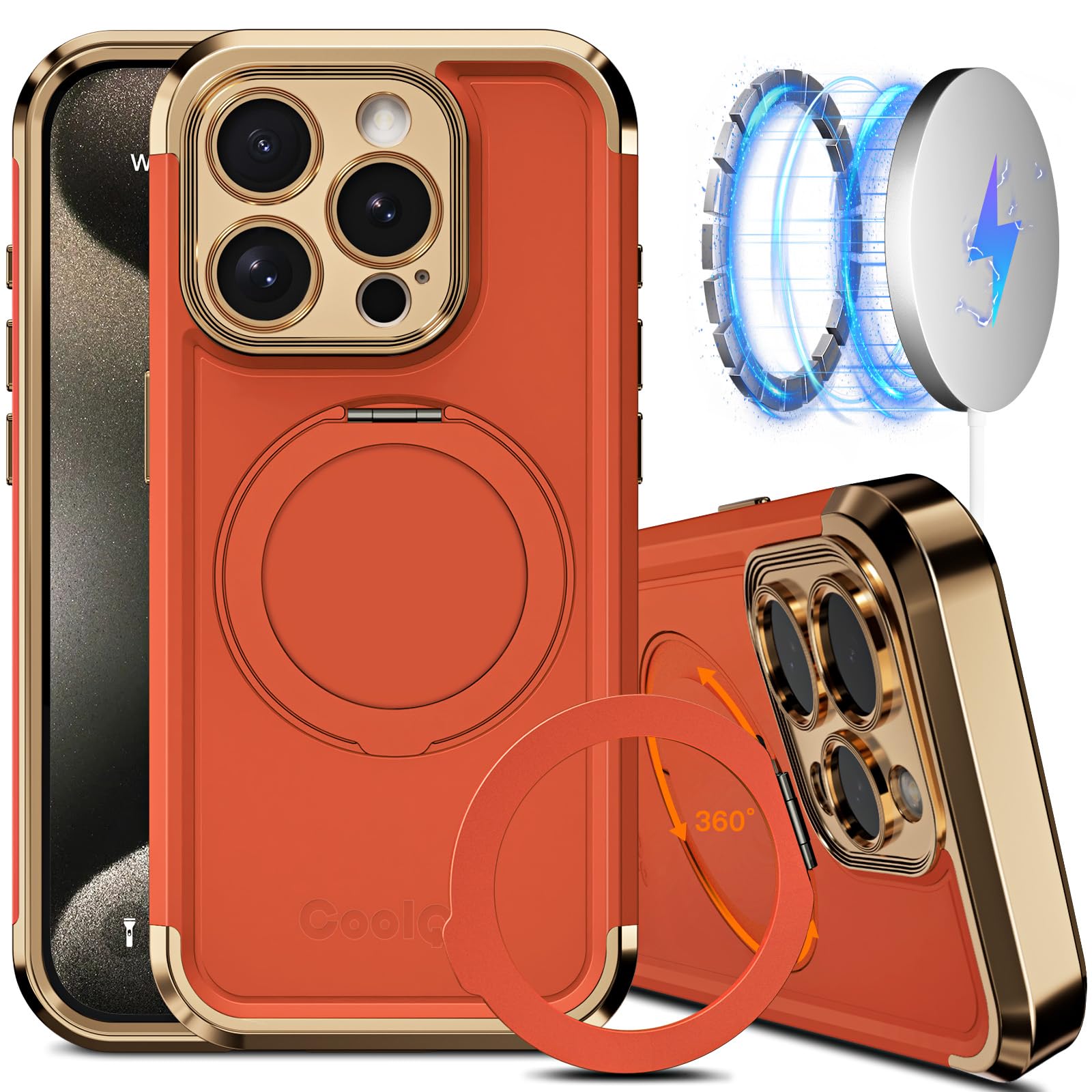 Capa De Telefone Coolqo Para Iphone 15 Pro Max Com Suporte Magnético