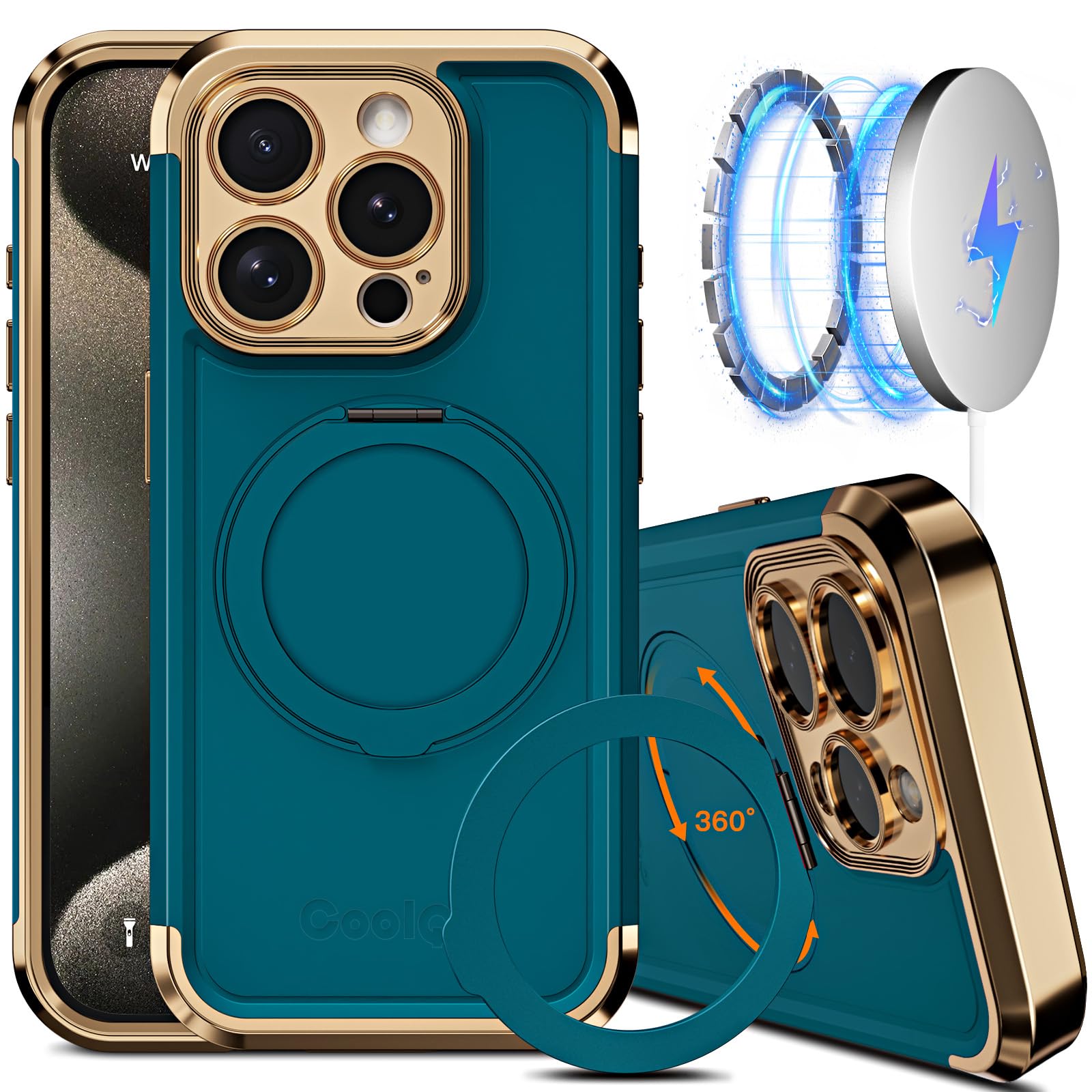 Capa De Telefone Coolqo Para Iphone 15 Pro Max Com Suporte Magnético