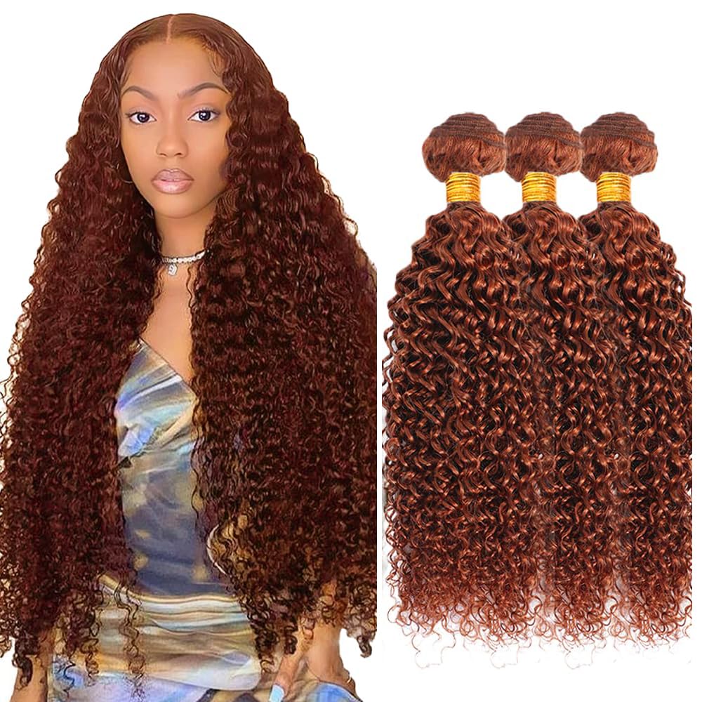 Pacote De Cabelo Auokmar Wig 3 Pacotes Kinky Curly Copper Red 40-50 Cm