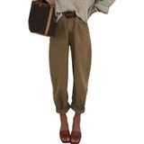 Jeans Femininos Elegantes, De Cintura Alta, Casuais, Soltos, Marrons, Tamanho 18