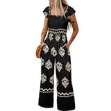 Macacão Happy Sailed Black Boho Com Estampa Gráfica Para Mulheres