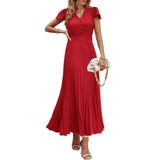 Vestido Longo Feminino Prettygarden, Verão De 2025, Decote Em V, Vermelho