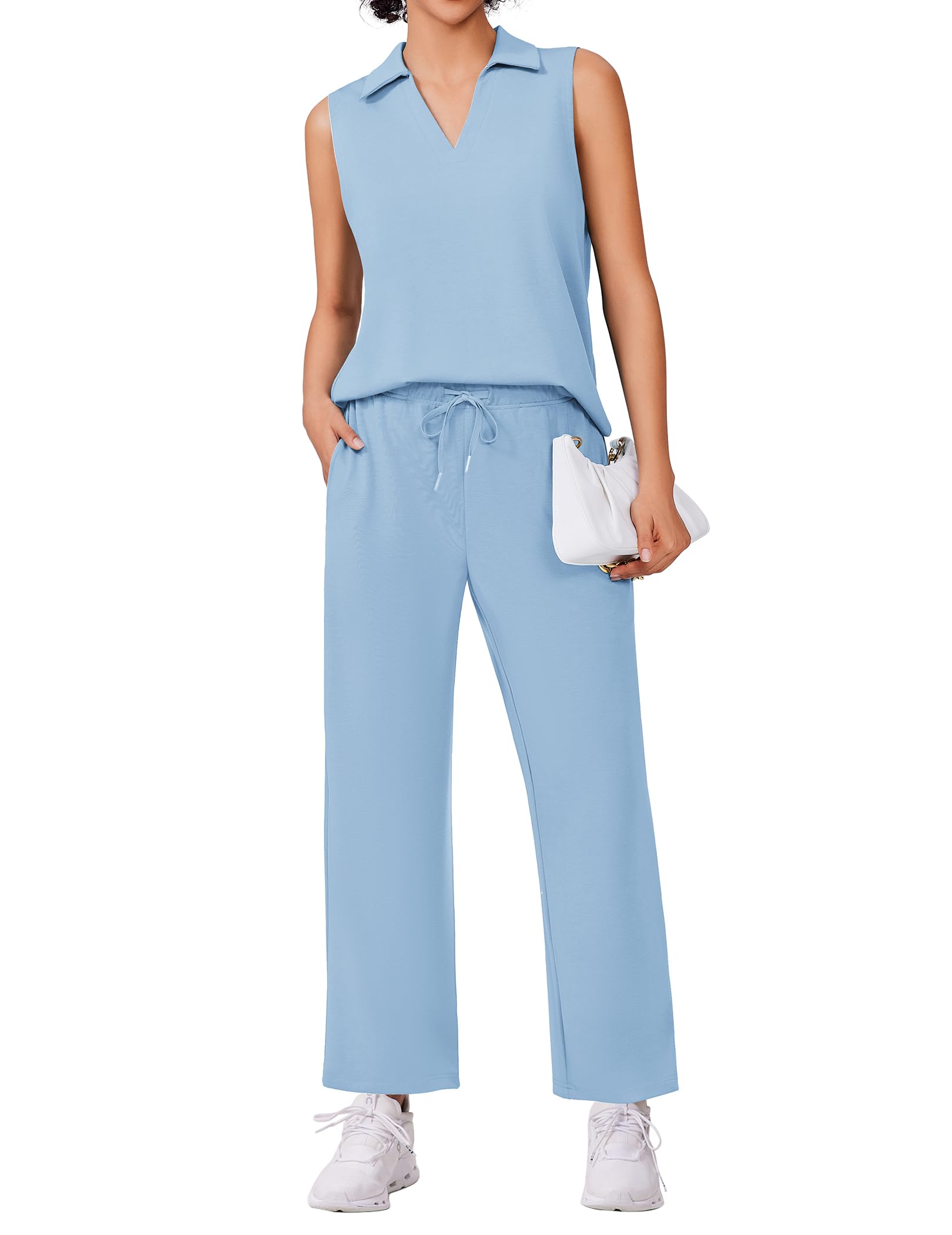 Conjunto De Lounge Pinspark De 2 Peças Para Mulheres Sem Mangas Com Decote Em V 2025