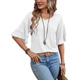 Camiseta Feminina Sialois Com Decote Em V, Manga 3/4, Babados, Branca