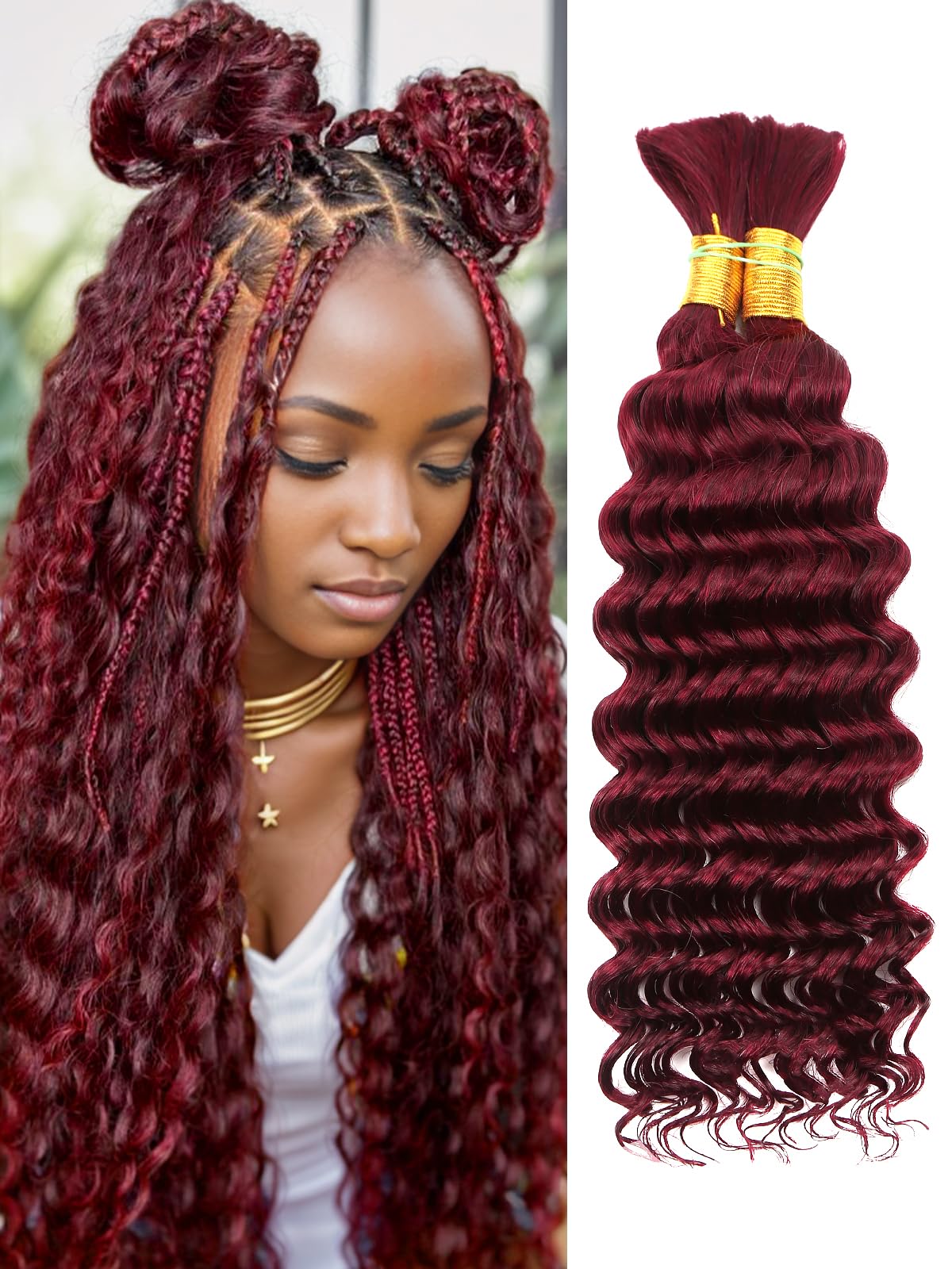 Braiding Hair Clong 99j Burgundy Deep Wave Bulk 14 Polegadas 100g