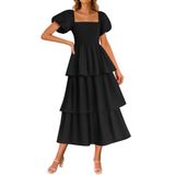 Vestido Zesica 2025 Summer Boho Midi De Manga Curta Para Mulheres