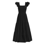 Vestido Maxi Feminino Prettygarden, De Verão, Gola Quadrada, Preto