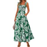 Vestido De Verão Prettygarden Floral Sem Mangas Maxi Green Feminino