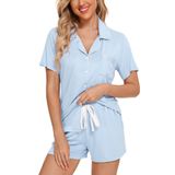 Conjunto De Pijama Feminino Anjue, Pijamas Modais, Azul Claro, Tamanho Xxl
