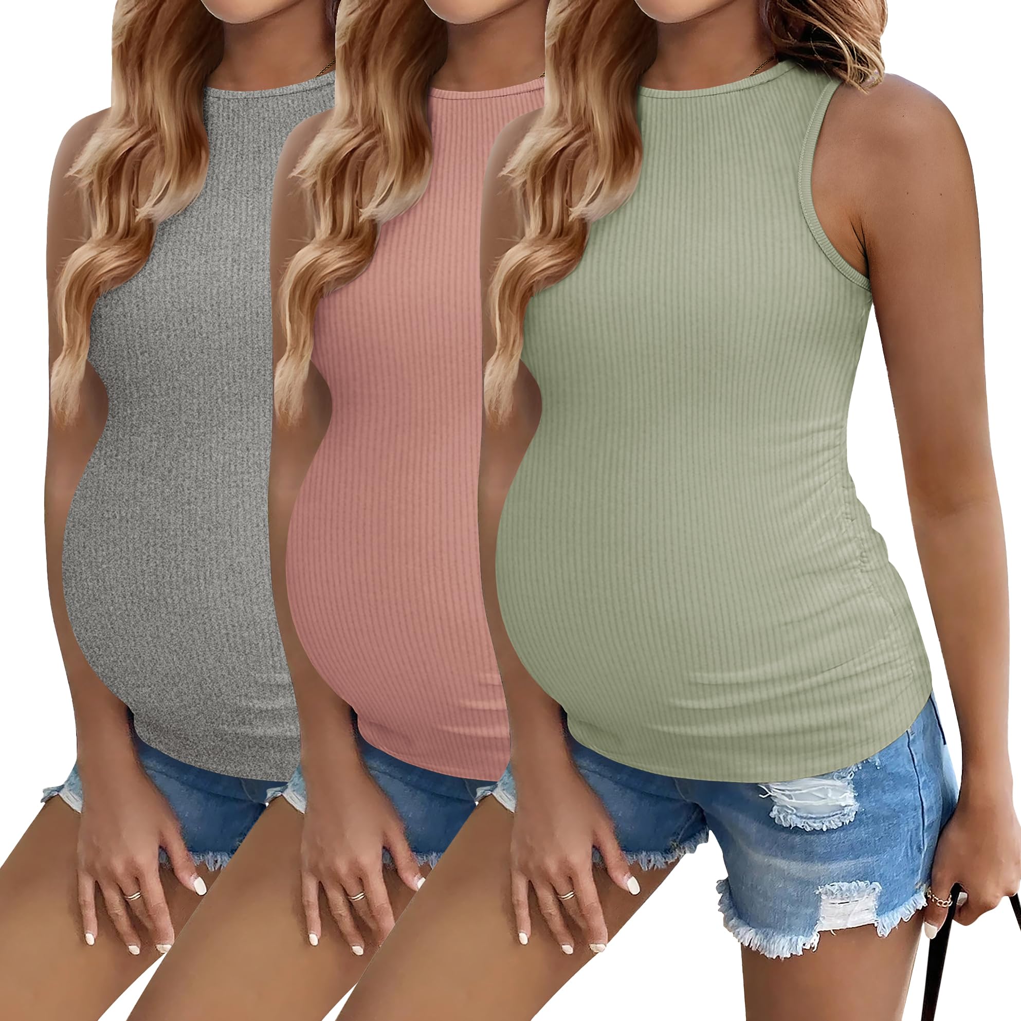 Camisetas Regatas Ekouaer Pregnancy Women, Pacote Com 3 Unidades, Maternidade De