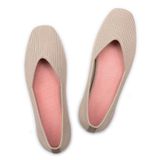 Sapatos Rasos Casuais Frank Mully Femininos Com Bico Quadrado Tricotados Nus