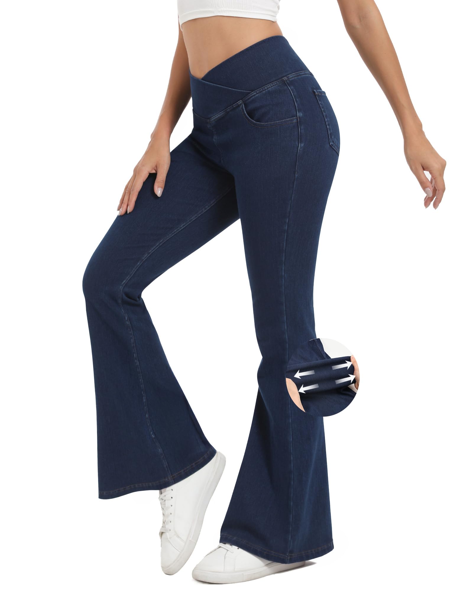Jeans Toniry Bell Bottom Para Mulheres De Cintura Alta Azul Escuro