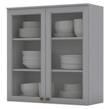 Armario Aereo 2 Portas Vidro Mdf 80 Cm Americana C366 Cinza Henn