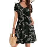 Vestido Zeagoo Summer Para Mulheres Com Estampa Floral E Manga Curta