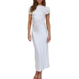 Vestido Gmeitoey, Cetim, Manga Curta, Capuz, Costas, Verão, Mulheres, 2023