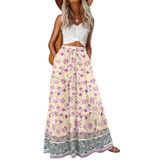 Saia Maxi Lepunuo Floral De Verão Boho De Cintura Alta Com Bolsos