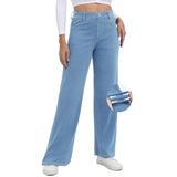 Jeans Toniry Wide Leg Para Mulheres De Cintura Alta Azul Celeste