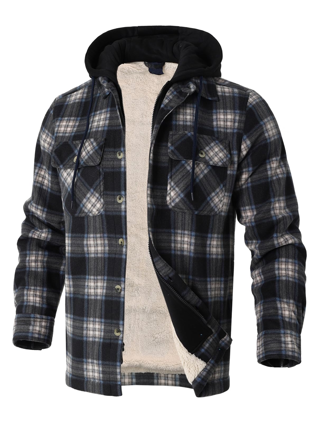 Jaqueta Gary Com Heavy Thick Flannel Xadrez Sherpa Fleece Masculina