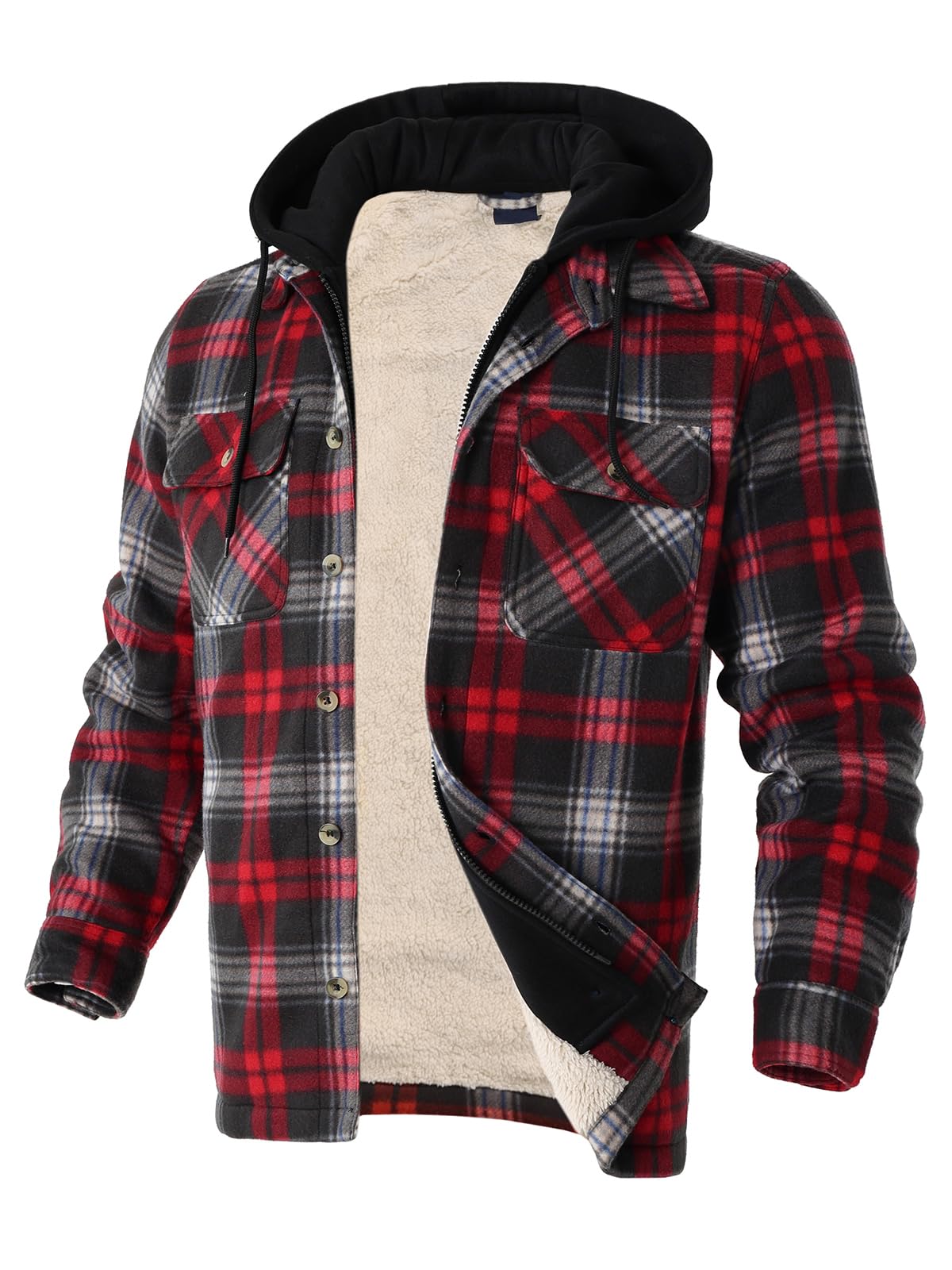 Jaqueta Gary Com Heavy Thick Flannel Xadrez Sherpa Fleece Masculina