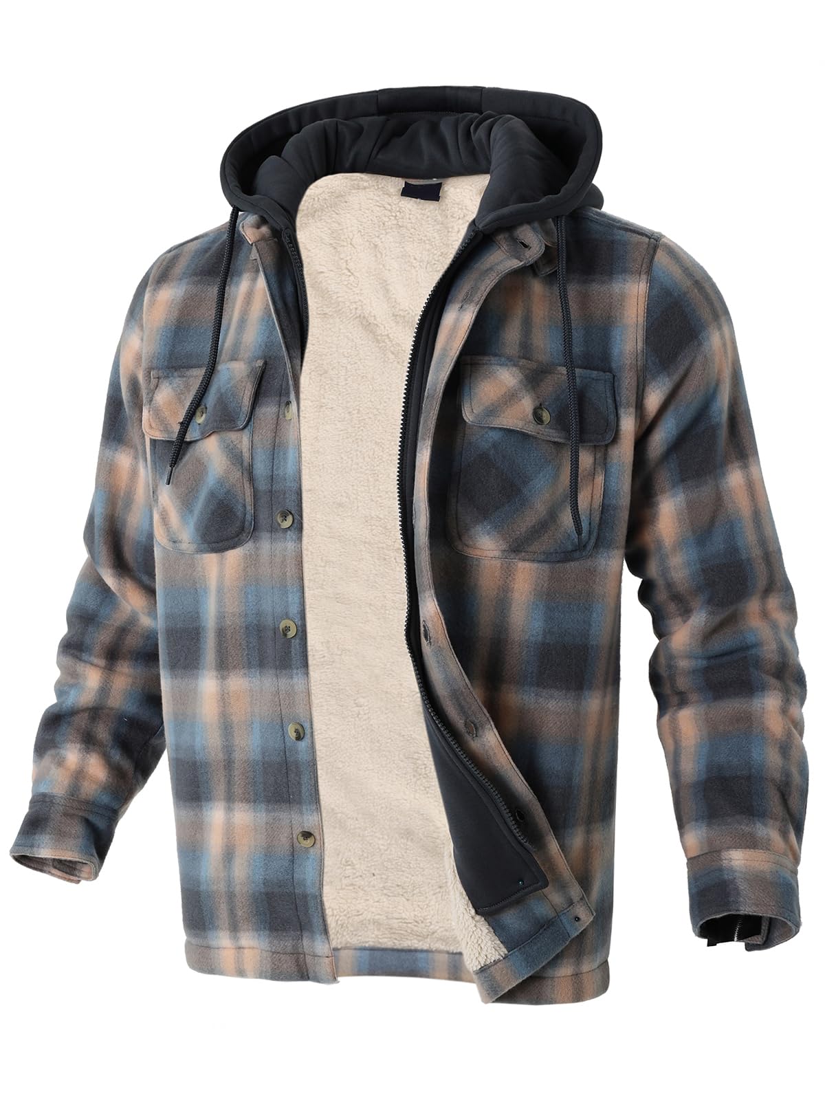 Jaqueta Gary Com Heavy Thick Flannel Xadrez Sherpa Fleece Masculina