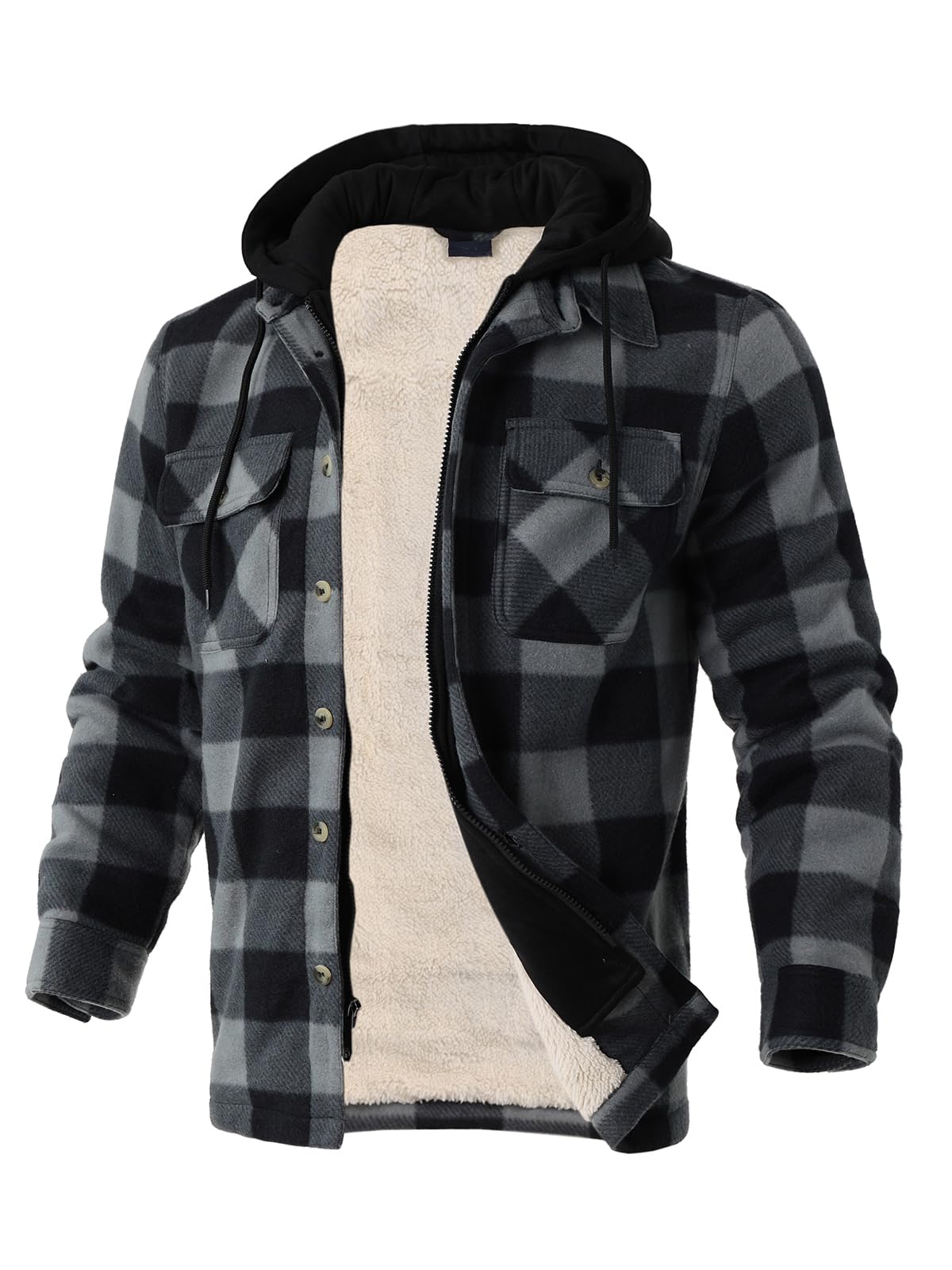 Jaqueta Gary Com Heavy Thick Flannel Xadrez Sherpa Fleece Masculina