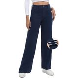 Jeans Toniry Wide Leg Para Mulheres De Cintura Alta, Azul Escuro
