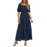 Vestido Midi Prettygarden Feminino 2025 Floral De Verão Azul Escuro