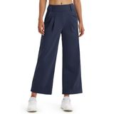 Calça Social De Perna Larga Libin Para Mulheres De Cintura Alta Azul Marinho