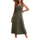 Vestido Dokotoo Beach Vacation Sem Mangas Button Swing Midi