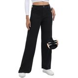 Jeans Toniry Wide Leg Para Mulheres De Cintura Alta, Pretos