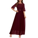 Vestido Formal Wedtrend, Manga De Sino, Renda, Dama De Honra, Borgonha