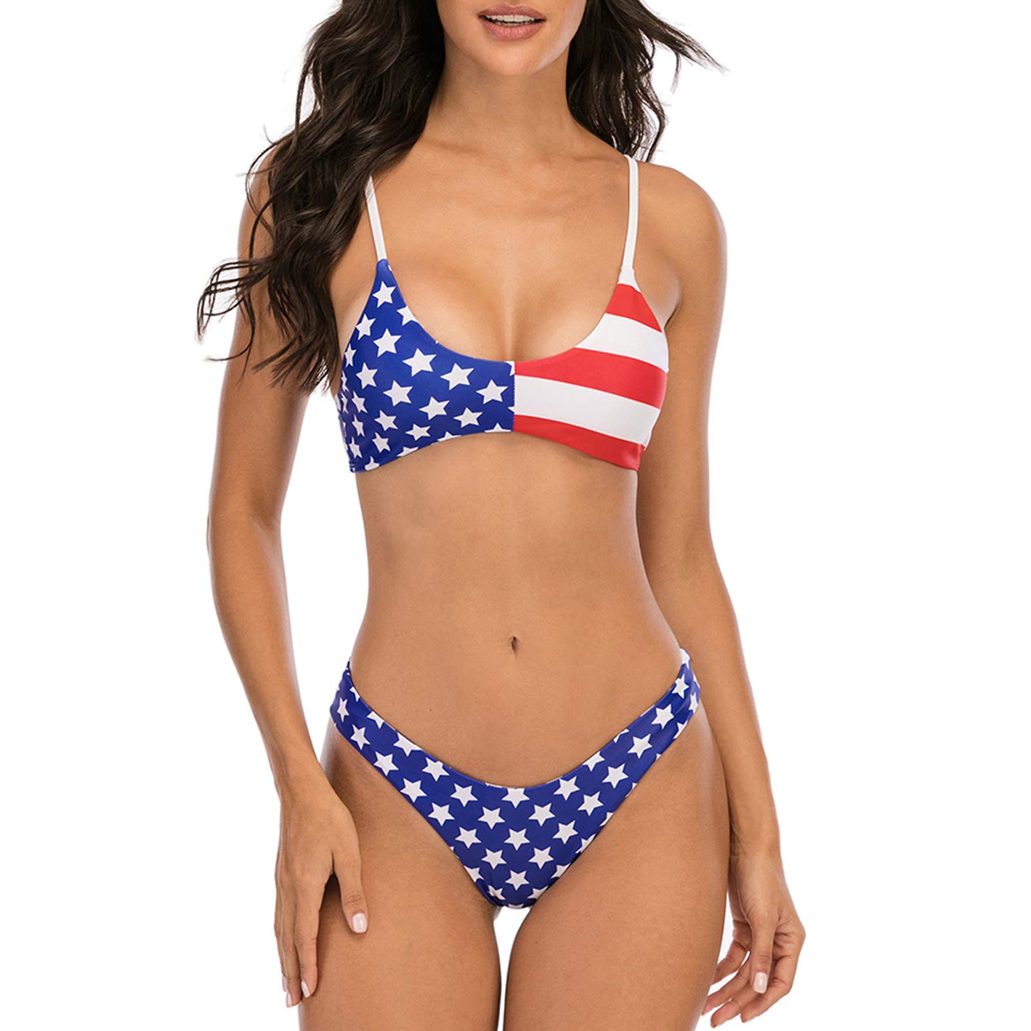Biquíni De Banho Feminino Sherrydc Solid Push Up Com Bandeira Acolchoada