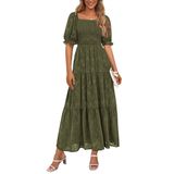Vestido Midi Feminino Prettygarden, Floral De Verão 2025, Verde Militar