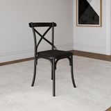 Cadeira Jantar Katrina Premium Aço Preto Assento Corano Preto