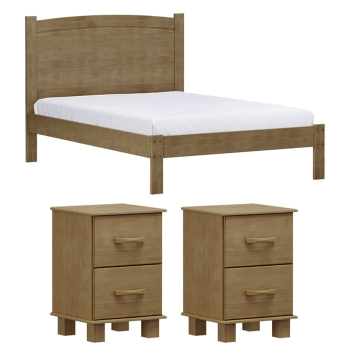 Cama Casal 02 Mesas De Cabeceira Madeira Maciça Freijo Milani Store