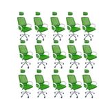 Kit 15 Cadeiras Escritório Diretor Oficial Tela Mesh Apoio Nuca Verde Branco