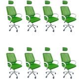 Kit 8 Cadeiras Escritório Diretor Oficial Tela Mesh Apoio Nuca Verde Branco