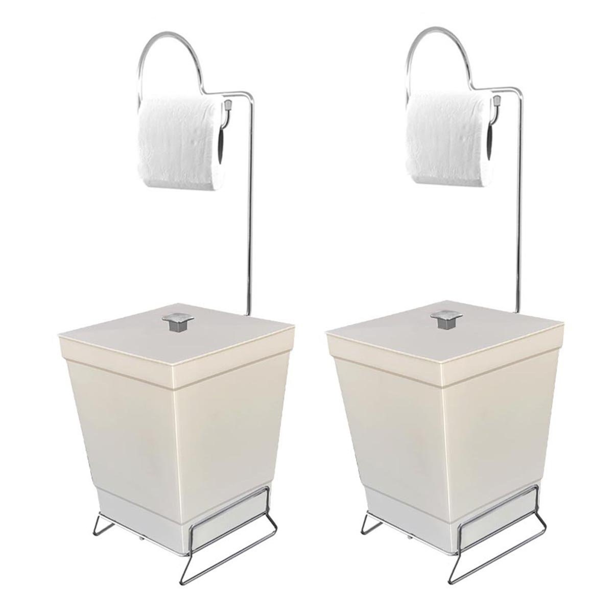 Kit 2 Lixeiras Com Suporte De Papel Higiênico - Stolf