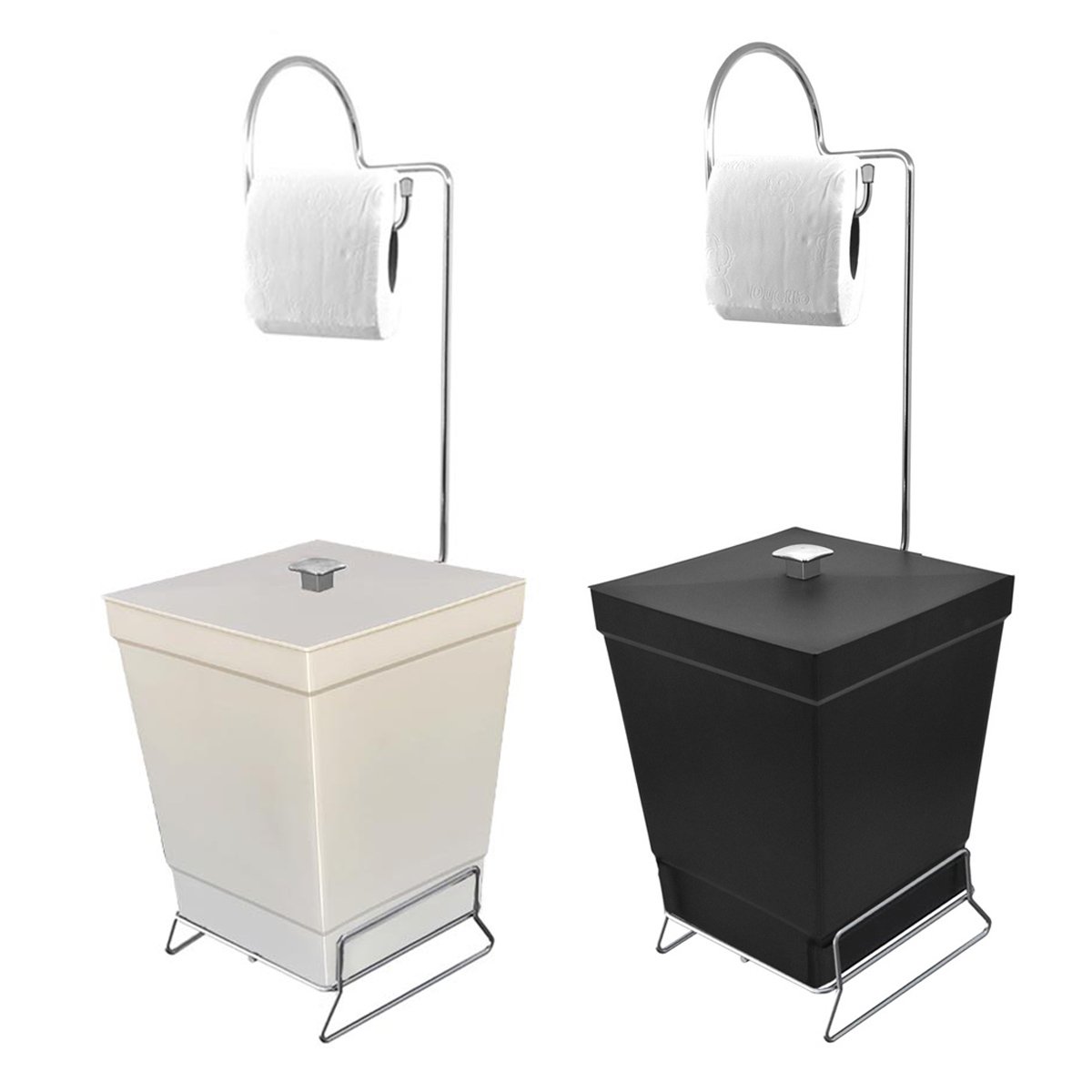 Kit 2 Lixeiras Com Suporte De Papel Higiênico - Stolf