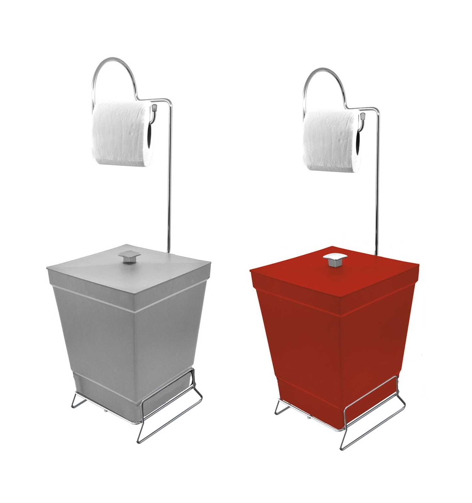 Kit 2 Lixeiras Com Suporte De Papel Higiênico - Stolf
