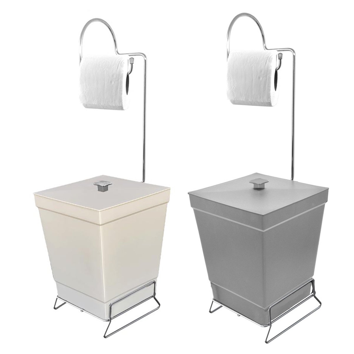 Kit 2 Lixeiras Com Suporte De Papel Higiênico - Stolf