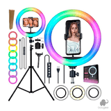 Ring Light  RGB Colorido 26cm Universal + Tripé 2,10m