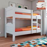 Beliche Multifuncional Que Vira 2 Camas Madrid Com Grades De Proteção - Branco Com 2 Colchões